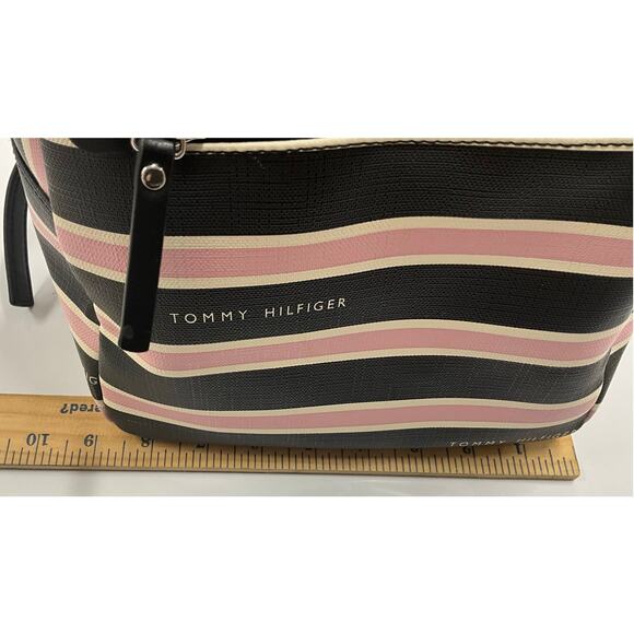 Tommy Hilfiger Classic Mini Backpack Purse Black Pink Cream Stripes - Picture 8 of 11